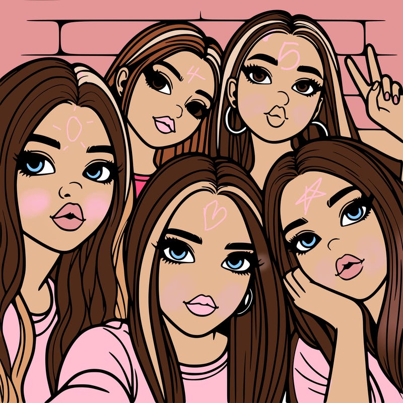 group of teen girls friends y2k up close in a selfie