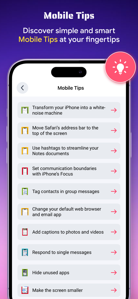 SIM Card Status Checker - A list of smart iPhone mobile tips and tricks displayed within the app