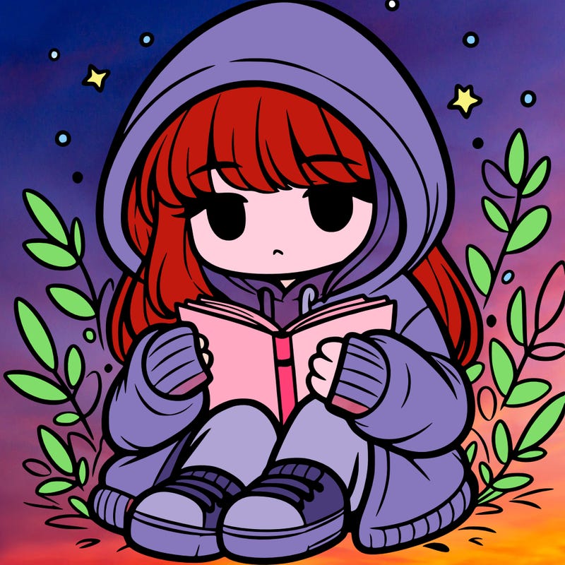 girl in oversized hoodie reading a book