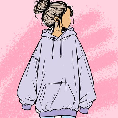 realistic girl with a oversized sweatshirt on and a bun