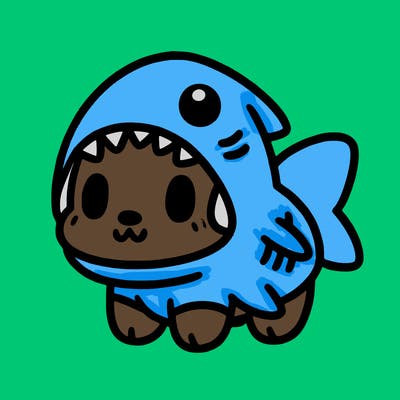 cute dog wearing a shark costume