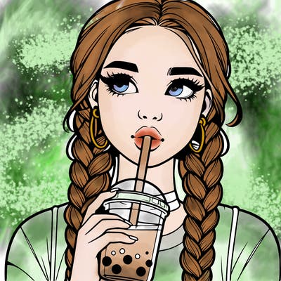 realistic girl with braided hair drinking boba