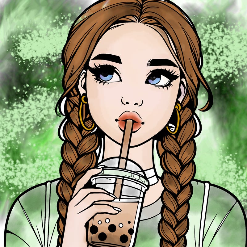 realistic girl with braided hair drinking boba