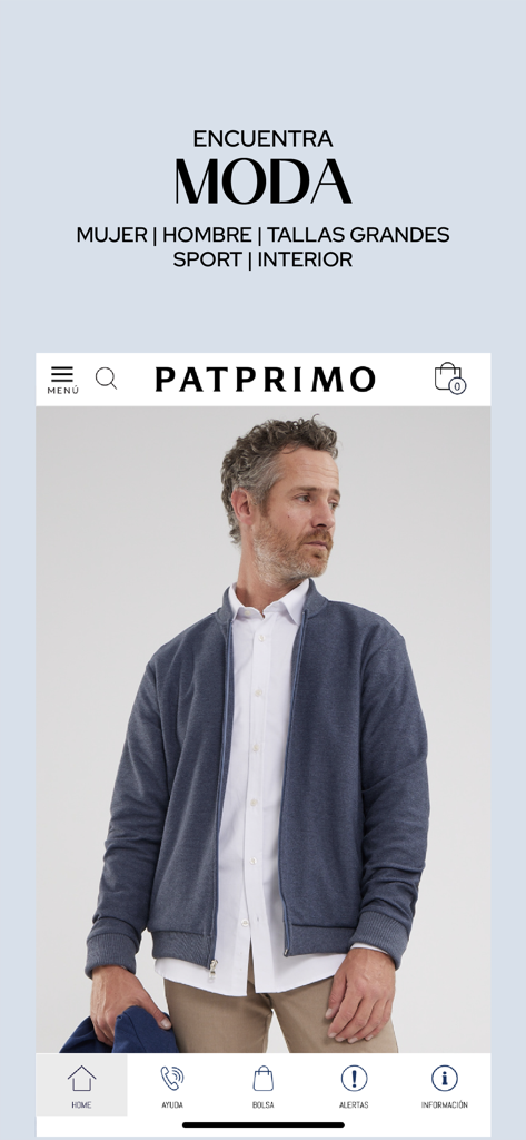 Patprimo mobile app showing mens casual fashion collection