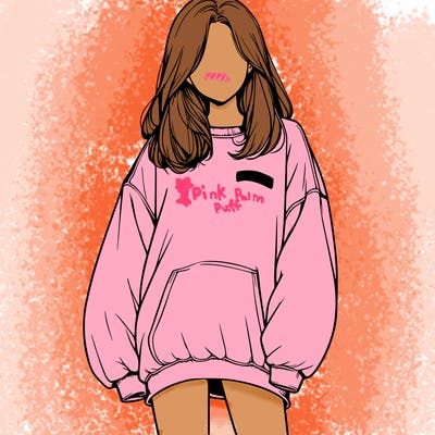 realistic girl in oversized sweatshirt