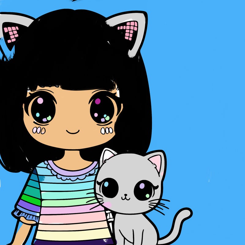 girl with cat ears and a cat that maches