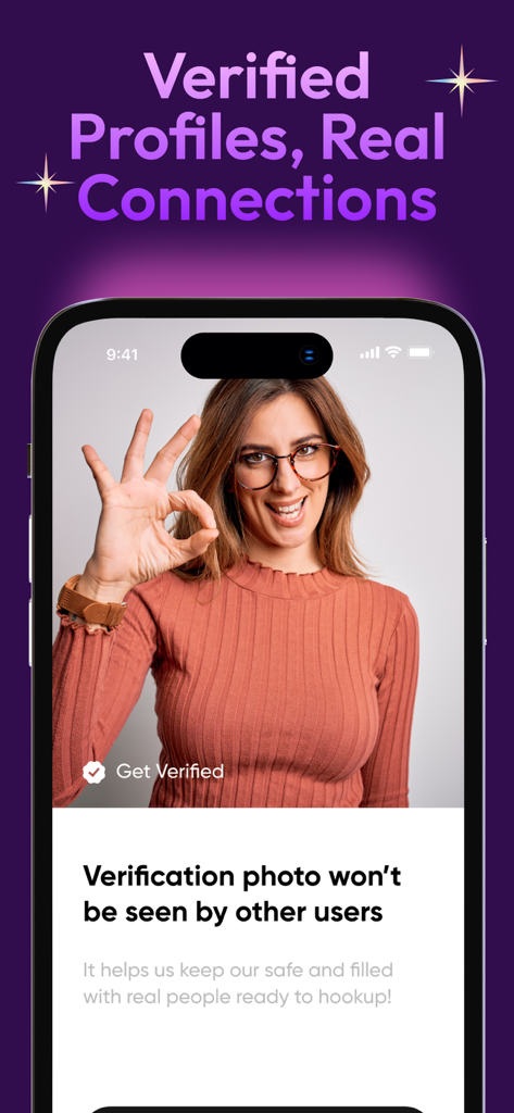 Casual Dating & Flirt - Kasual - Kasual dating app screen showing profile verification feature with privacy assurance for users