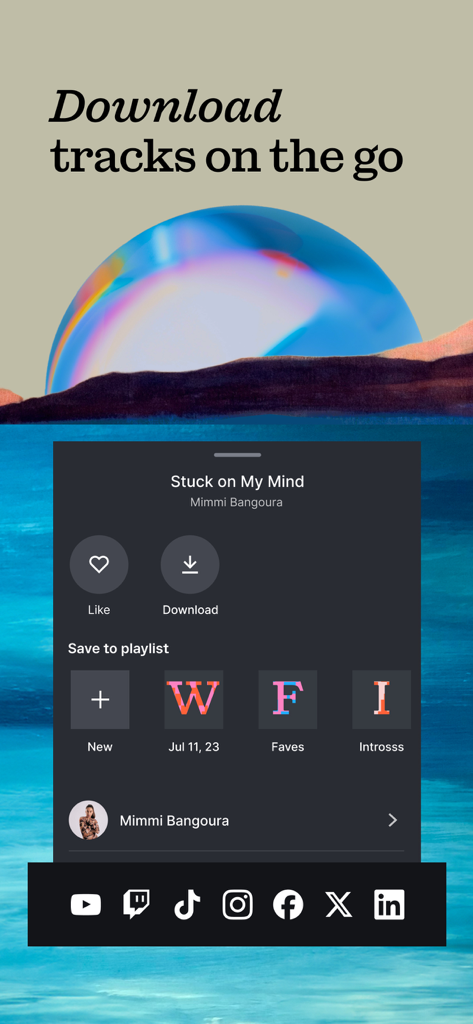 Epidemic Sound Music for Video - Epidemic Sound mobile interface showing music download options and playlist organization for social media content creators.