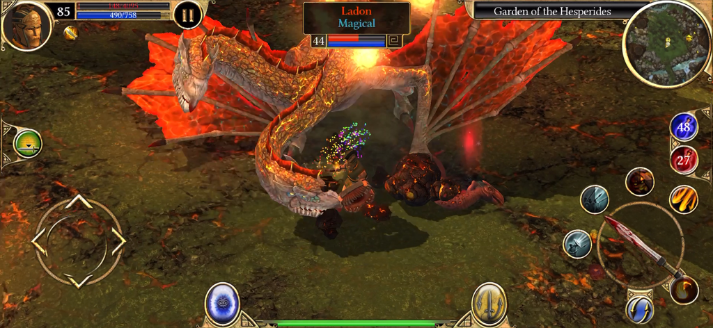 Titan Quest: Legendary Edition - A hero battling the multi-headed dragon Ladon in Titan Quest Legendary Edition.