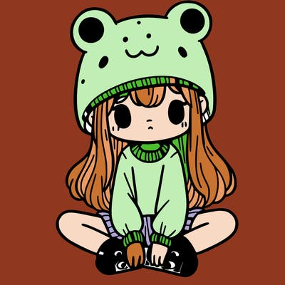 a girl wearing a frog hat and some frog socks