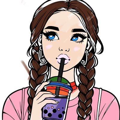 realistic girl with braided hair drinking boba