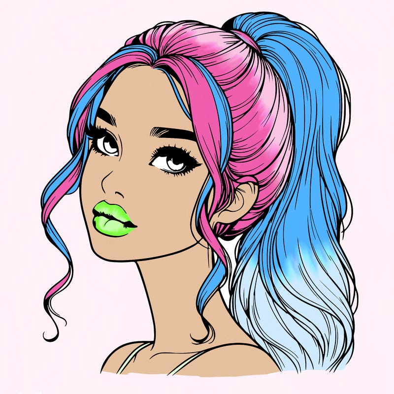 realistic girl with a ponytail on her hair and lips