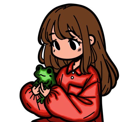 girl with long hair and a oversized shirt. and she is holding a frog