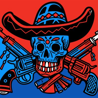 skull with weapons in mexican style