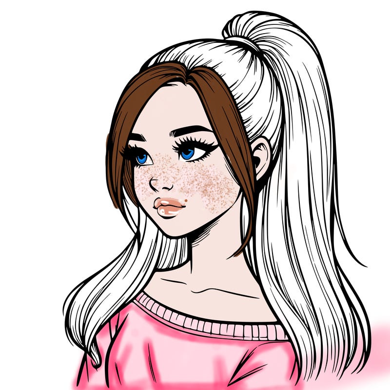 realistic girl with a high ponytail