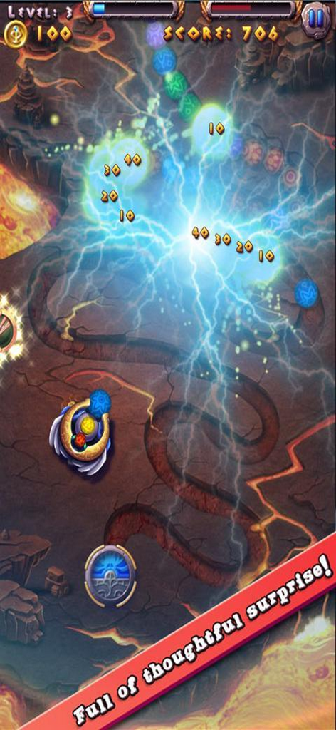 Marble Shoot - Egyptian - Marb - Action gameplay in Marble Shoot Egyptian with lightning powerups hitting colorful marbles