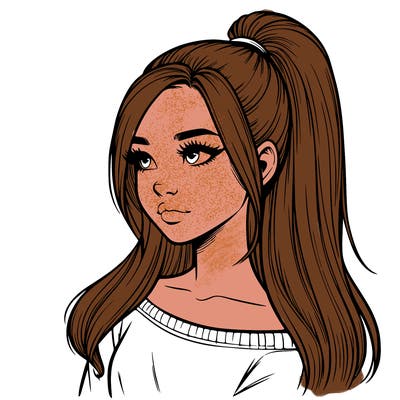 realistic girl with a high ponytail