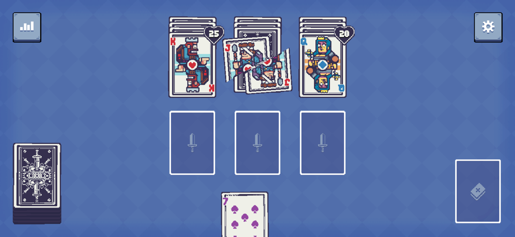 Royal Card Clash - Gameplay screen of Royal Card Clash showing pixel art card combat between number cards and royal characters