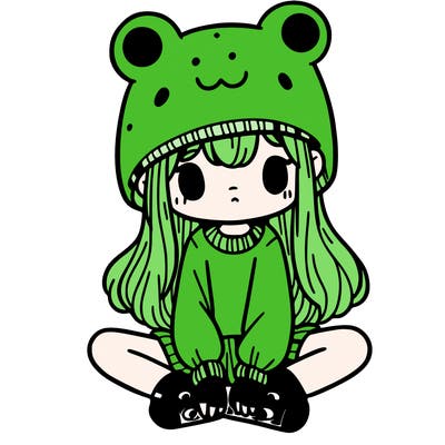 a girl wearing a frog hat and some frog socks