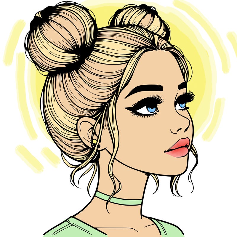 realistic girl with buns on the top of her head