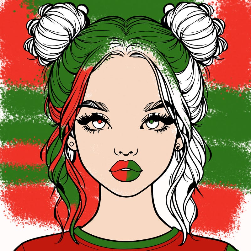 realistic girl with two buns in hair and lips