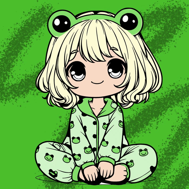 cute realistic girl wearing froggy pajamas