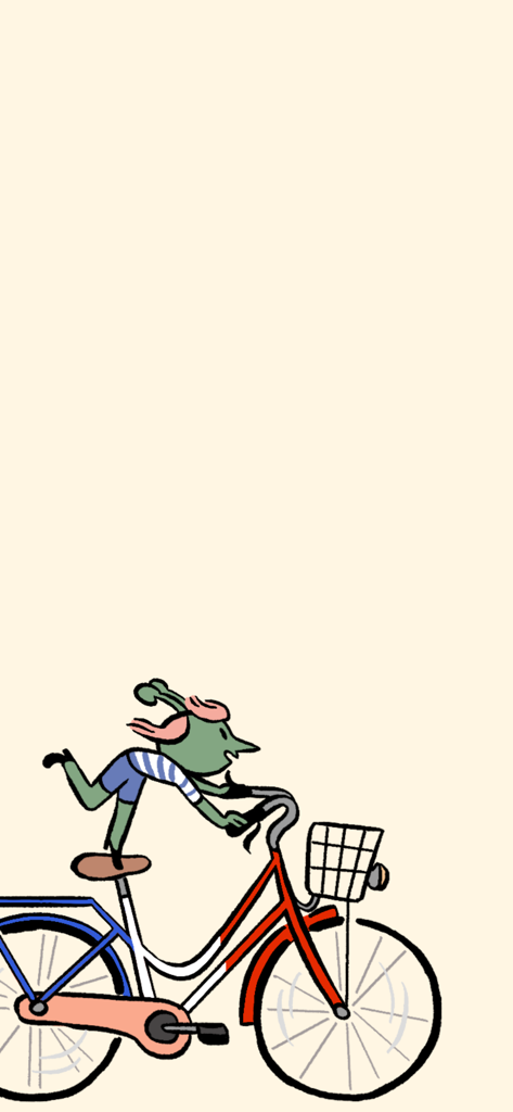 Frantastique - Un personaje verde con una camiseta a rayas montando en bicicleta.