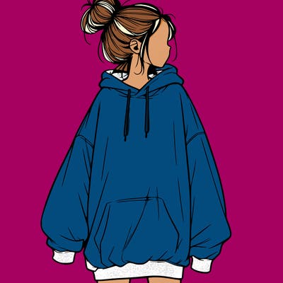 realistic girl with a oversized sweatshirt on and a bun