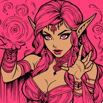 realistic scary beautiful elf sorceress casting spell