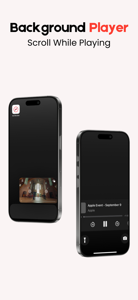 Pantallas de iPhone que demuestran el reproductor en segundo plano y la funcionalidad de imagen en imagen para multitarea