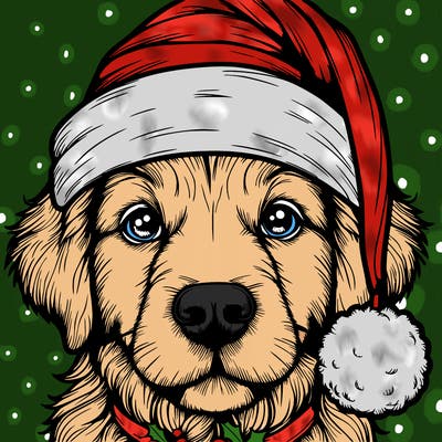 realistic dog with a christmas hat