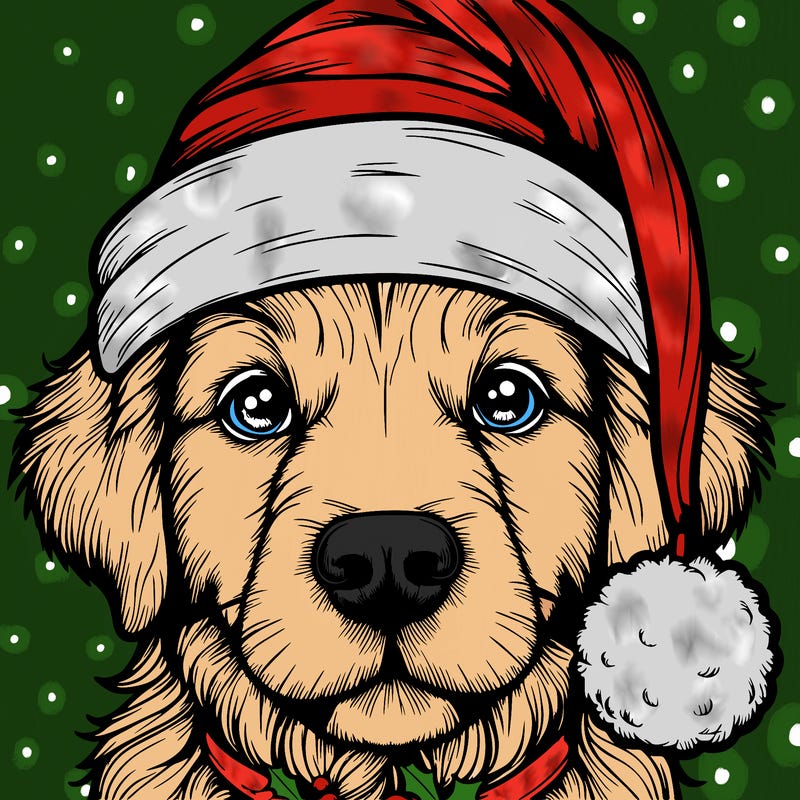 realistic dog with a christmas hat