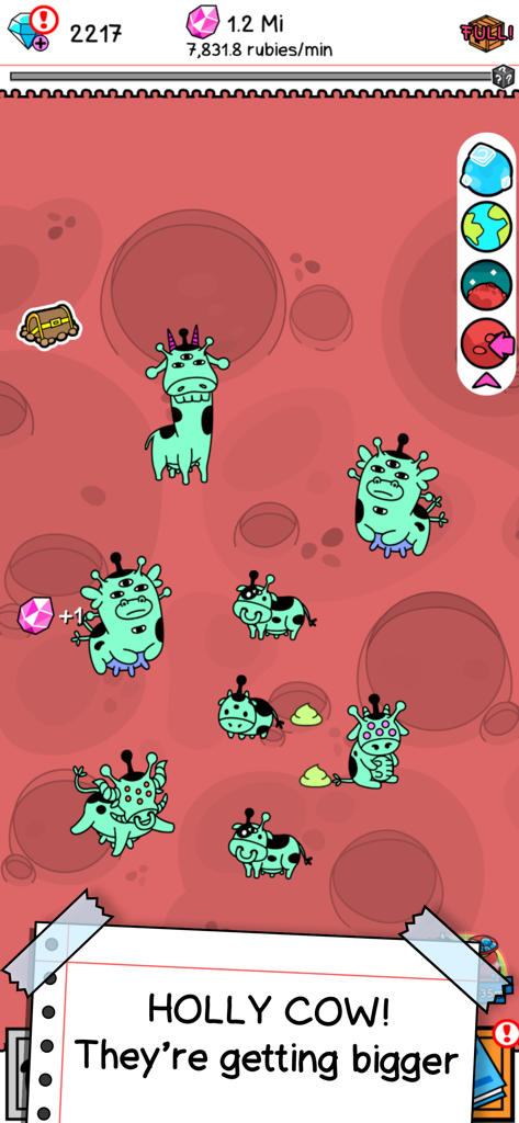 Green alien mutant cows evolving on a red planet background