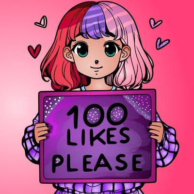 a girl holding a sign saying 100 likes please