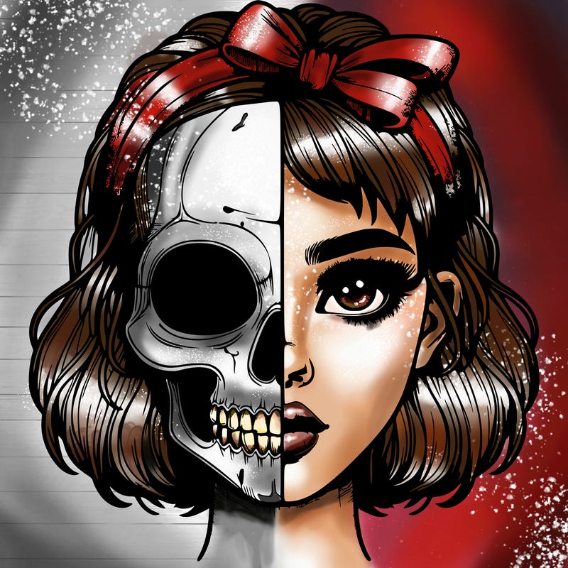 realistic girl with half skull mask