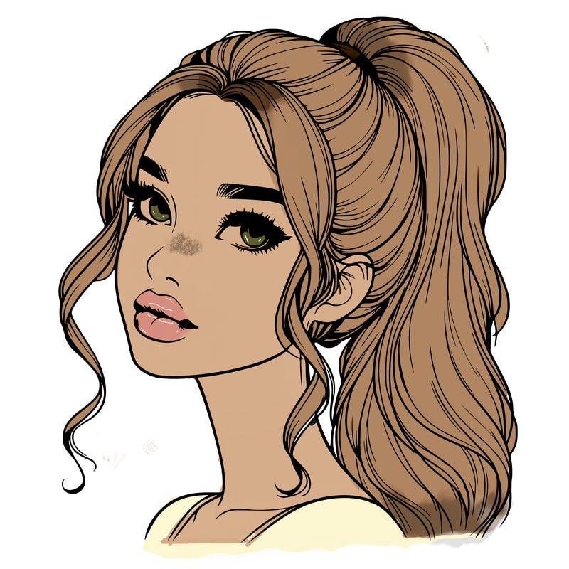 realistic girl with a ponytail on her hair and lips