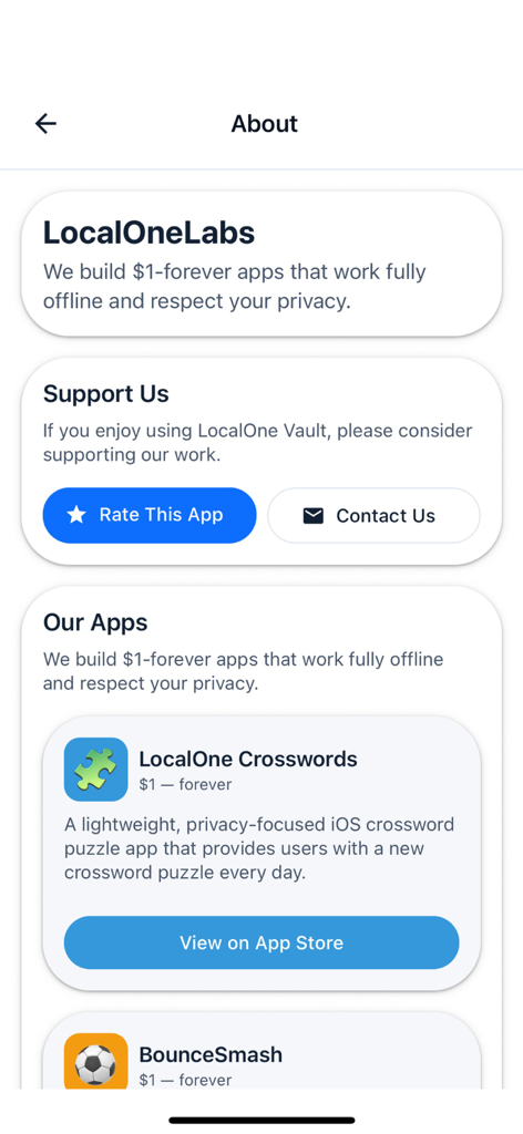 LocalOne VideoVault - LocalOne VideoVault 앱 정보 페이지, 개발자 정보 및 LocalOneLabs의 기타 개인 정보 보호 중심 앱 표시