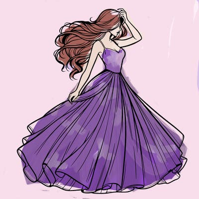 realistic woman with dress flowing in the wind