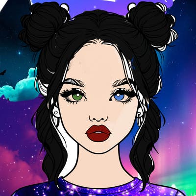 realistic girl with two buns in hair and lips