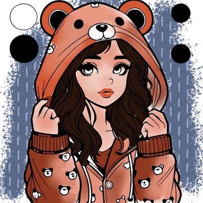 realistic girl in a animal pjs hoodie
