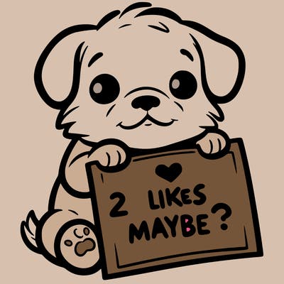 a puppy holding a sign that says 2 likes maybe?
