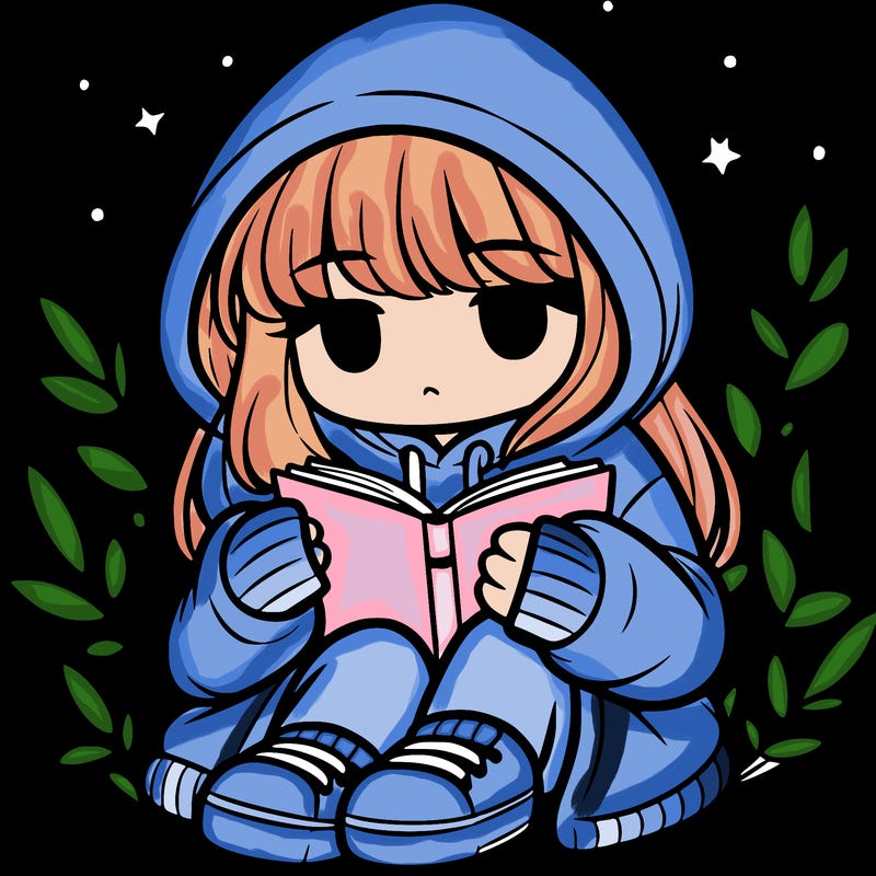 girl in oversized hoodie reading a book