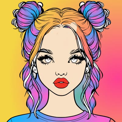 realistic girl with two buns in hair and lips