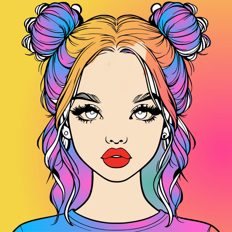 realistic girl with two buns in hair and lips