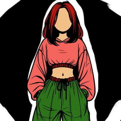 realistic girl faceless with baggy pants and a crop top