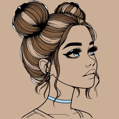 realistic girl with buns on the top of her head