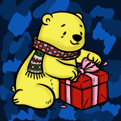 polar bear wrapping a present