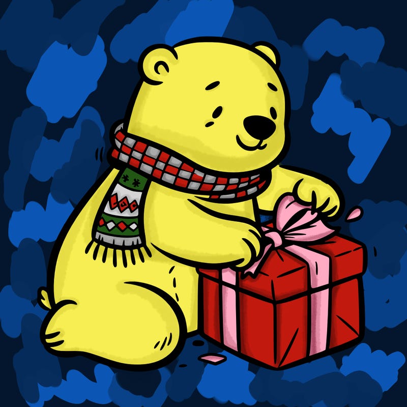 polar bear wrapping a present