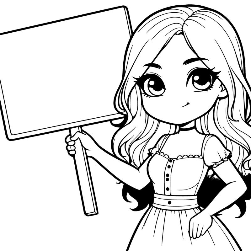 realistic girl holding blank sign