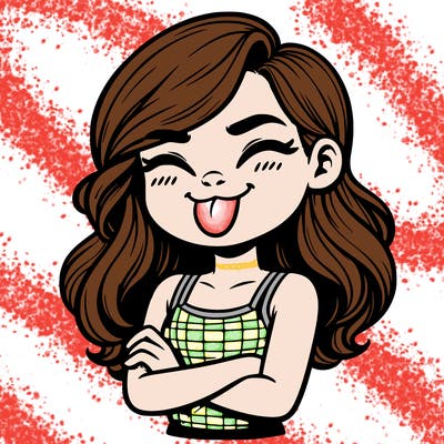 realistic girl crossing her arms and wearing a tank top with her tongue held out she has long hair